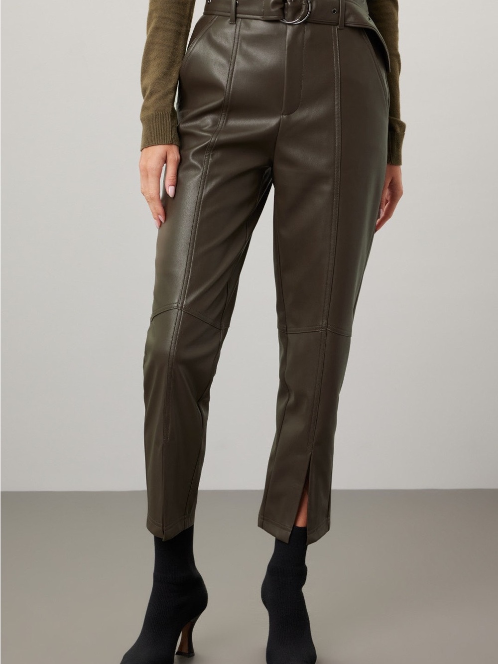 Marissa Webb Olive Faux Leather High-Waist Ankle Pants
